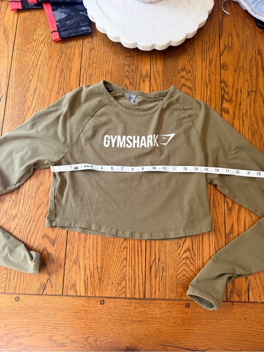 Gymshark Olive Cropped Long Sleeve Crew with White Logo